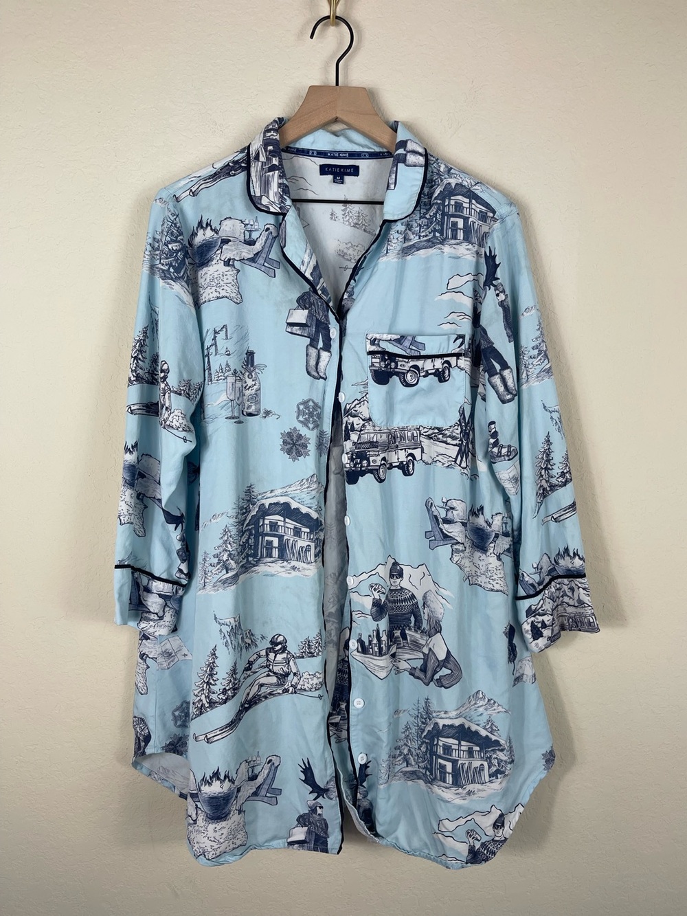 Katie Kime Aprés Ski Toile Sleep Shirt Blue Size Medium
